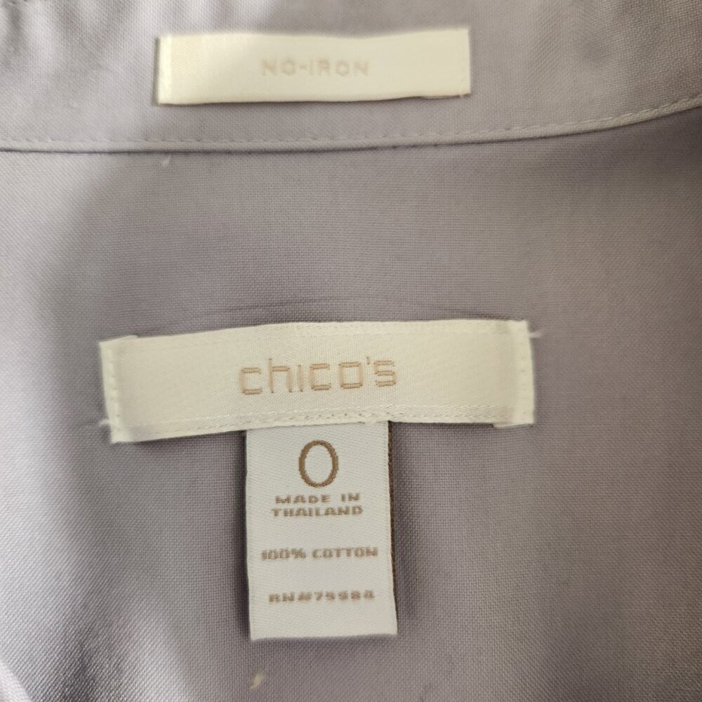 Chico's Women's Size 0/4-6 Lavender Non Iron Stretch 3/4 Sleeve Button Up Shirt - Picture 15 of 15